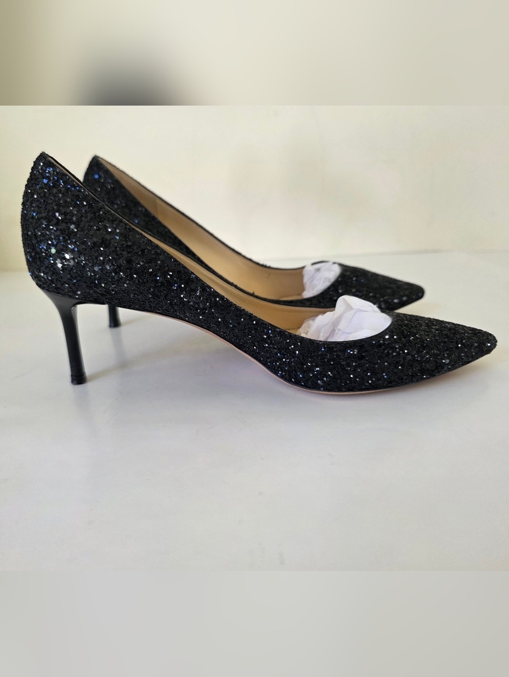 Jimmy Choo Black Glitter Pumps EU 39 US 8.5 Wedding Prom Graduation Heels - Picture 9 of 12
